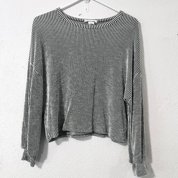 Caution To The Wind Anthropologie Green White Ribbed Striped Crop Top Size M - Picture 1 of 8